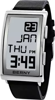 BERNY Watch Watch Цифровые спортивные часы Светодиодный дисплей Часы с дуговым циферблатом и кожаным ремешком Часы с 2 часовыми поясами Водонепроницаемые часы Мужские мужские электронные чернила