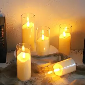 Беспламенные мерцающие светодиодные свечи, акриловые свечи с батарейками для свадебного декора, дня рождения, рождественского домашнего декора