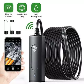 Беспроводная эндоскопическая камера 2MP с одним и двумя объективами, WiFi-бороскоп, камера для осмотра автомобиля, водонепроницаемая жесткая трубная камера для Android IOS 1m