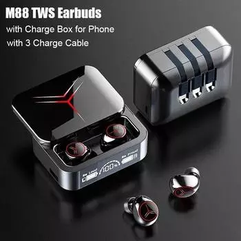 Беспроводная Bluetooth-гарнитура M88 TWS с зарядным устройством на 3 кабеля, светодиодным дисплеем, наушниками-вкладышами и микрофоном, беспроводные наушники Bluetooth