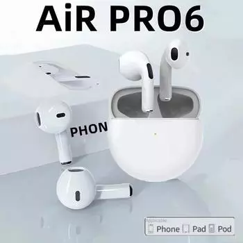 Беспроводная Bluetooth-гарнитура TWS Pro 6, внутриканальные наушники с шумоподавлением и микрофоном, беспроводные наушники для iPhone, Bluetooth-наушники чёрный