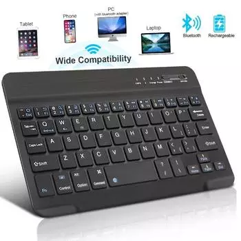 Беспроводная Bluetooth-клавиатура, мини-клавиатура для Ipad, телефона, планшета, резиновые колпачки, перезаряжаемая игровая клавиатура для Android, Ios, Windows 7 inch чёрный