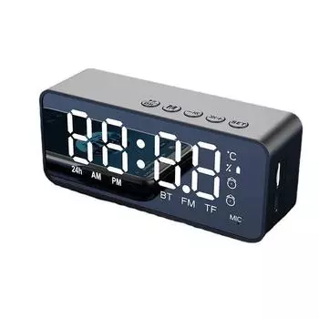 Беспроводная Bluetooth-колонка G50 с FM-радио, мини-картой, зеркальным будильником, аудиоколлекцией и голосовыми подсказками. чёрный