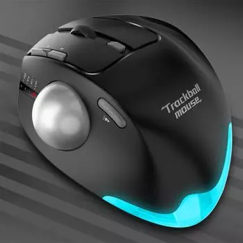 Беспроводная трекбольная мышь 2,4G RGB, эргономичная перезаряжаемая мышь-роллер, 3 подключения устройств, управление большим пальцем для ПК iPad