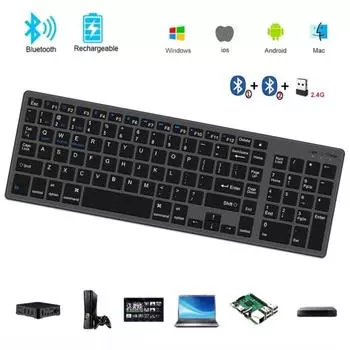 Беспроводная двойная клавиатура Bluetooth 5.0 2.4G английская 102 клавиши для MacBook iPad планшет USB C перезаряжаемая клавиатура аксессуары для ПК чёрный