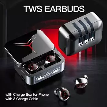 Беспроводная гарнитура TWS Bluetooth 5.3 с зарядным устройством на 3 кабеля, светодиодным дисплеем, наушниками с микрофоном, беспроводными наушниками Bluetooth Earpho