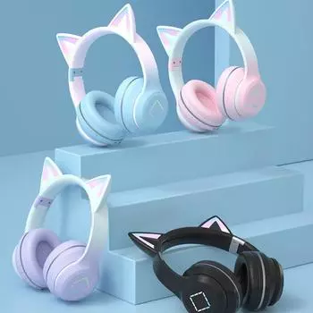 Беспроводная градиентная беспроводная Bluetooth-гарнитура ABS Cat Ear Over Ear Earphones Headset Props