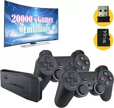 Беспроводная игровая консоль в стиле ретро, игра Nostalgia Stick, игровая приставка в стиле ретро, со встроенными 9 эмуляторами, видеоигры в стиле ретро Plug and Play для телевизора, встроенные 20000+ игр