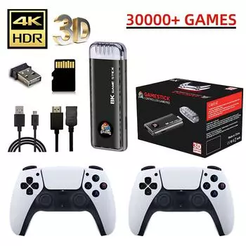 Беспроводная игровая консоль X6 со встроенными 30 000+ классических игр, выходом 4K HDMI для телевизора, двумя беспроводными контроллерами 2.4G, ностальгическим игровым джойстиком 64G белый