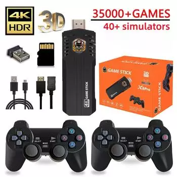 Беспроводная игровая консоль X8 pro со встроенными 35000+ классическими играми, выходом HDMI 4K TV, двумя беспроводными контроллерами 2.4G, ностальгическим игровым джойстиком 64G 64G