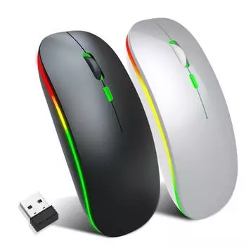 Беспроводная игровая мышь, перезаряжаемая, тихая, RGB оптическая компьютерная мышь, USB-приемник Wireless серебряный