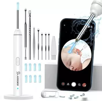 Беспроводная камера Earpick VITCOCO, ультратонкий объектив, 5 миллионов пикселей, качество изображения 1920P, степень защиты IP67, водонепроницаемый, со светодиодной подсветкой, для чистки ушей белый