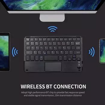 Беспроводная клавиатура BT 3.0, 59 клавиш, сверхтонкая мини-клавиатура BT с сенсорной панелью, поддержка Android Windows чёрный