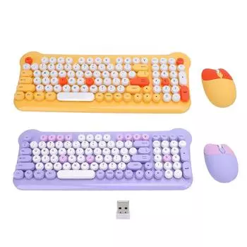 Беспроводная клавиатура и мышь Combo 2.4G Retro Round Keycaps 98 клавиш Цветная беспроводная клавиатура с M Purple