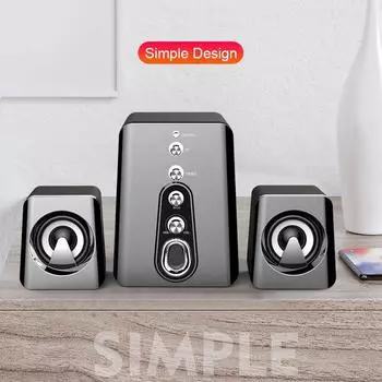 Беспроводная компьютерная колонка с Bluetooth и воспроизведением через AUX — улучшенный звук, четкий стереозвук для настольного монитора и игр AUX чёрный