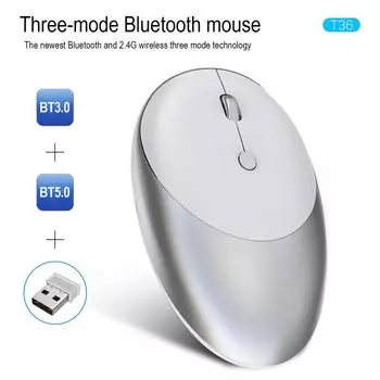 Беспроводная компьютерная мышь, 3-режимная мышь Bluetooth 5.0/3.0, бесшумная мышь 2,4 г серебряный