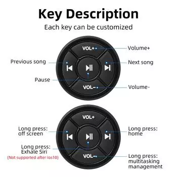 Беспроводная мультимедийная кнопка Bluetooth, пульт дистанционного управления, автомобиль, мотоцикл, велосипед, руль, MP3, воспроизведение музыки для IOS, Android, телефона, планшета ONE чёрный