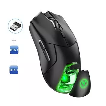 Беспроводная мышь HXSJ T40, 2,4 ГБ + BT5.1 + BT5.1, трехрежимная USB-мышь с разрешением 4000 точек на дюйм и 7 RGB-подсветкой, игровая мышь для ПК, компьютера, ноутбука Wireless белый
