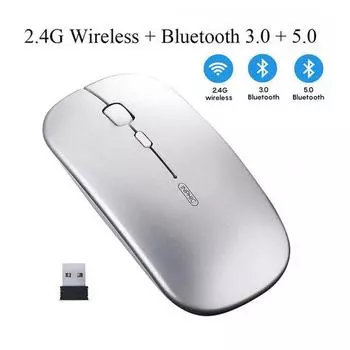 Беспроводная мышь, компьютерная Bluetooth-мышь, бесшумная перезаряжаемая эргономичная мышь Mause, 2,4 ГГц, USB-оптическая мышь для ноутбука Macbook, компьютера 2.4G серый
