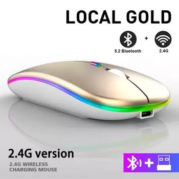 Беспроводная мышь RGB перезаряжаемая Bluetooth-мышь Беспроводная компьютерная мышь Mause со светодиодной подсветкой эргономичная игровая мышь для ноутбука Gold