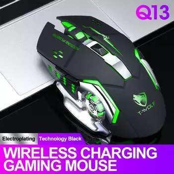 Беспроводная мышь Thunder Wolf Q13 с зарядкой, игровая деловая светящаяся механическая мышь Q13 single mode чёрный