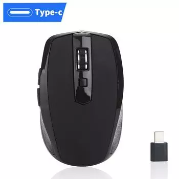 Беспроводная мышь Usb Type C 2,4 ГГц, 1600 точек на дюйм, эргономичные игровые мыши, устройства Usb-c, офисные игры, бесшумная мини-компьютерная мышь чёрный
