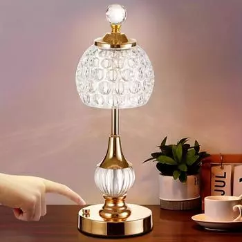 Беспроводная настольная лампа Crystal LED Touch Lamp со встроенным аккумулятором емкостью 5200 мАч и беспроводной зарядкой через USB - регулируемый свет, 3 цвета света