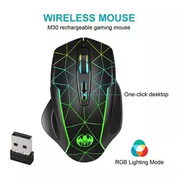 Беспроводная перезаряжаемая игровая и офисная мышь Youbat GM30 с подключением 2.4G и литиевой батареей.
