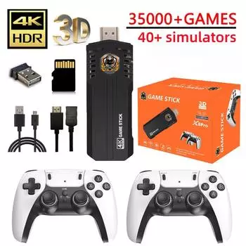 Беспроводная ретро-игровая консоль X8 pro с более чем 35000 встроенных классических игр, выходом 4K HDMI для телевизора, двумя беспроводными контроллерами 2.4G, ностальгическим игровым джойстиком 64G 64G