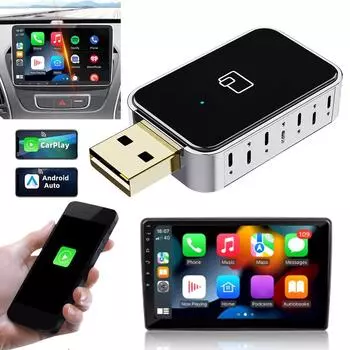 Беспроводная система CarPlay Android Auto 2 в 1 AI Box BT WiFi Plug and Play Система Android 11+ для заводских проводных автомобилей CarPlay Android Auto чёрный