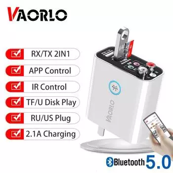 Беспроводной адаптер VAORLO, ЕС, США, Bluetooth 5,0, приемник-передатчик TF/U Disk Play QC2.0, зарядка для наушников, ТВ, ИК-управление через приложение EU чёрный