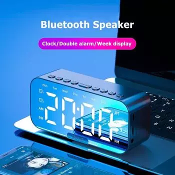 Беспроводной Bluetooth-динамик, настольный светодиодный зеркальный будильник, сабвуфер, саундбар, поддержка FM-радио, TF-плеер, Caixa De Som чёрный