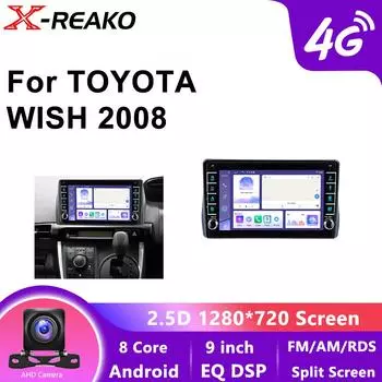 Беспроводной CarPlay Andorid Автомагнитола для Toyota Wish 2008 AI Voice Multimedia GPS 4G 8Core 2din автомагнитола 8 core 4GB+64GB