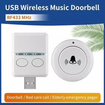Беспроводной дверной звонок для дома, уличный USB-звонок, DC 5 В, RF433 МГц, сопряжение, пульт дистанционного управления, 30 рингтонов, регулировка громкости, вызов для ухода за больными