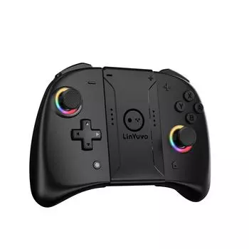 Беспроводной джойстик LinYuvo Meteor Light с 8-цветной RGB-подсветкой для переключателя/OLED, с программируемым 6-осевым гироскопом, турбонаддувом и вибрацией чёрный