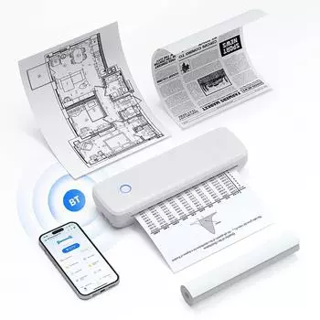 Беспроводной мини-термопринтер формата A4 HD для дома и офиса D80 Printer + 1 Roll Paper белый