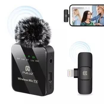 Беспроводной петличный микрофон PULUZ для iPhone/iPad, 8-контактный приемник (черный)