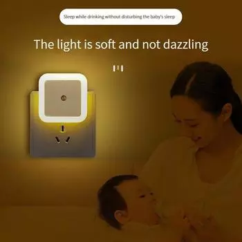 Беспроводной светодиодный ночник Mini EU Plug Light Control Sensor Детская комната Детская спальня Украшение Полуночный трехцветный свет