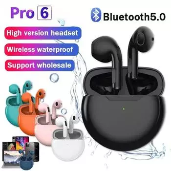 Беспроводные наушники Air Pro 6 с микрофоном, Bluetooth-наушники, спортивные наушники, гарнитура для бега Pro6 для Apple IPhone Xiaomi чёрный