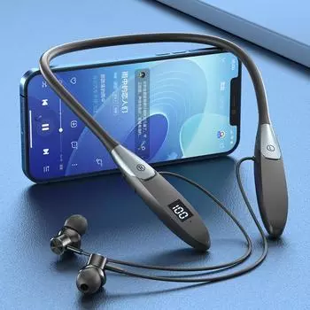 Беспроводные наушники Bluetooth 5.3 с шейным ободом, спортивные водонепроницаемые наушники TWS, гарнитура Blutooth с микрофоном чёрный