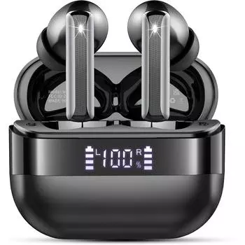 Беспроводные наушники Bluetooth 5.4 с 4 микрофонами ENC с шумоподавлением, 48-часовым временем воспроизведения, светодиодным дисплеем, зарядным чехлом, водонепроницаемыми наушниками IP7