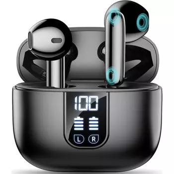 Беспроводные наушники Bluetooth 5.4 с 6 микрофонами и шумоподавлением ENC. Светодиодная подсветка. Время воспроизведения 35 часов. Водонепроницаемые наушники IP7 для Android iOS.