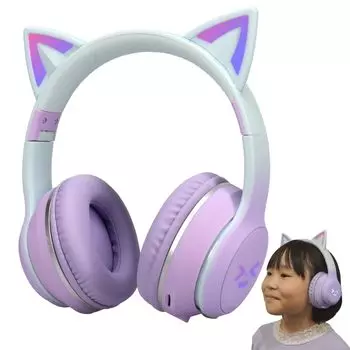 Беспроводные наушники-кошачьи ушки Фиолетовый Bluetooth Беспроводной со светодиодом Милый сверкающий радужного цвета Микрофон Японская инструкция по эксплуатации в комплекте Складной
