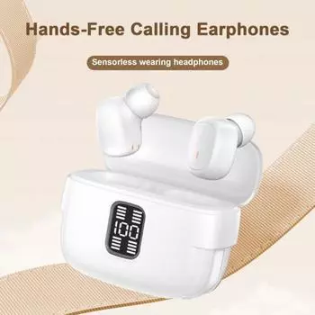 Беспроводные наушники с поддержкой Bluetooth, сенсорное управление, цифровой дисплей, водонепроницаемость IPX5, универсальные спортивные наушники-вкладыши, мини-гарнитура белый
