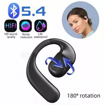 Беспроводные наушники TWS Bluetooth 5.4 с ушным зажимом HiFi стереогарнитура спортивные наушники-вкладыши водонепроницаемые деловые наушники с одним заушным креплением для Xiaomi Huawei чёрный