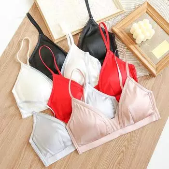 Бесшовный бюстгальтер Tangge Silk: Весна/лето, без косточек, атласный шелк Mulberry, тонкий, французский стиль, съемный