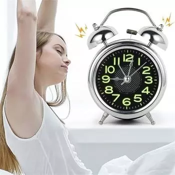 Бесшумный настольный будильник Twin Bells для сна, прикроватный будильник, очень громкий, 4 дюйма, двойной звонок, супер громкий будильник с ночным звонком
