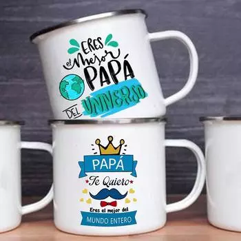 Best Dad In The Word Print Mug Camping Handle Mugs Handle Campfire Party Enamel Cup Creative Coffee Cups The Best Gifts for Dad 360ml