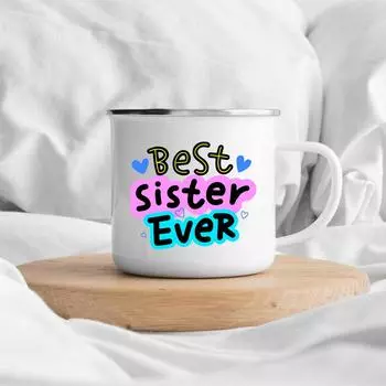 Best Sister Ever Nice Little Gift Ideas Cute Coffee Mug Sister Gifts Camper Decor Camping Enamel Mug Birthday Gifts for Sister 360ml