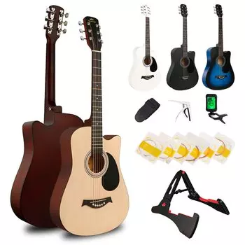 BESYOU Guitar Акустическая гитара Набор из 15 предметов 38-дюймовая акустическая гитара Дорожный портативный набор для начинающих Вводная гитара для практики для детей и студентов